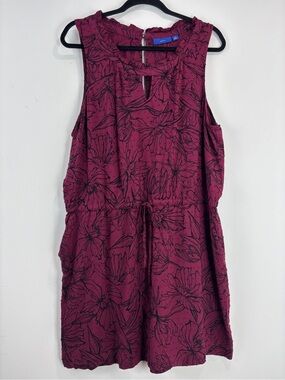 Apt. 9 Berry Floral Romper XL Sleeveless Magenta Black Print Elastic Waist Flowy